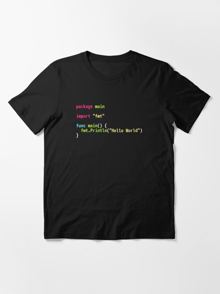 Alternate view of Hello World Go Code - Dark Syntax Scheme Coder Design Essential T-Shirt