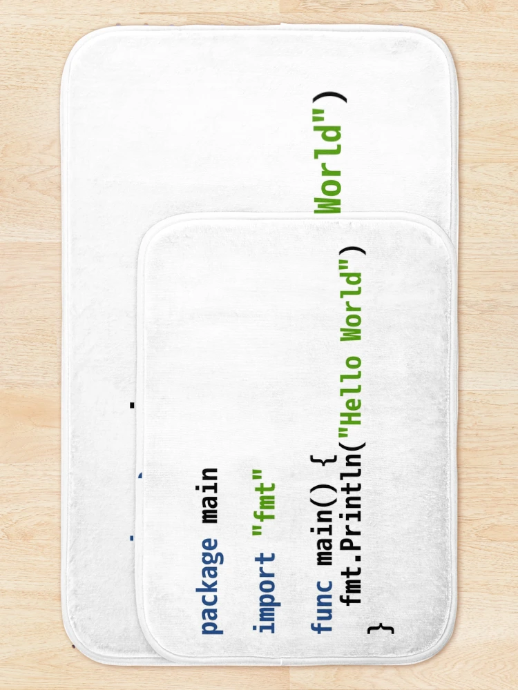 Thumbnail 5 of 6, Bath Mat, Hello World Go Code - Light Syntax Scheme Coder Design designed and sold by geeksta.