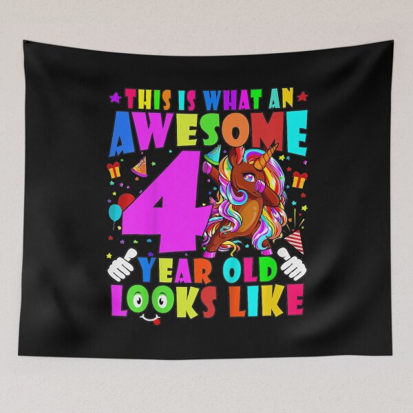 Item preview, Kids Awesome 4 Year Old Girls Birthday Dabbing Brown Skin Unicorn  designed and sold by FelixRiojas.