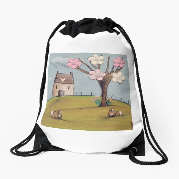 Spring Rabbits Drawstring Bag