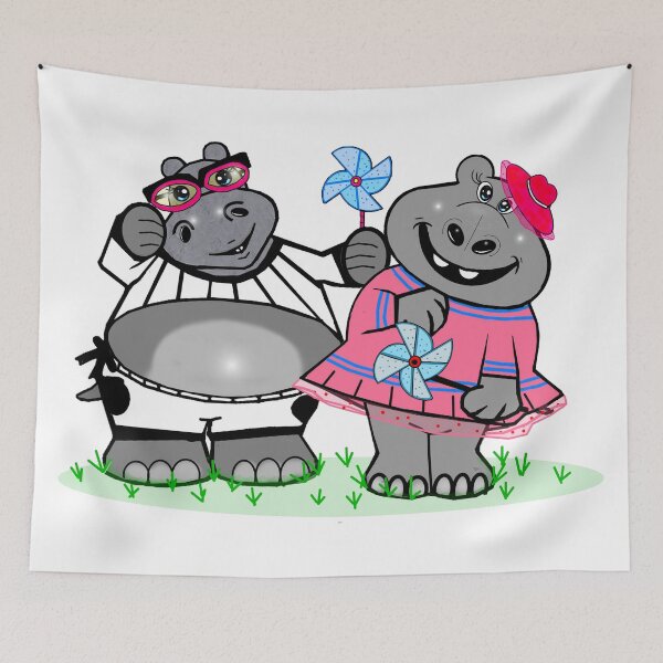 Item preview, Hippos with windmills designed and sold by Shirley cute art .