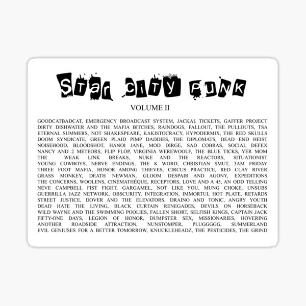 Star City Punk band list volume two Sticker