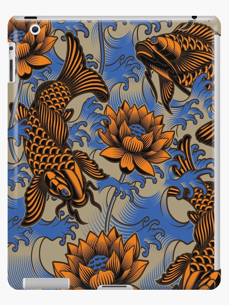 Funda y vinilo para iPad « Arte de peces koi estilo japonés, cara de  tatuaje, peces koi japoneses y peonías, tinta de tatuaje de flores,  estanque de peces Koi» de thenewall | Redbubble