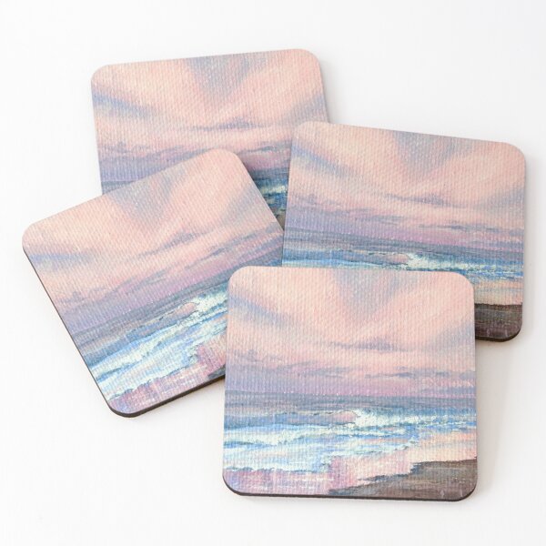 Item preview, Pink Sunrise at the Beach, acrylic painting pink and purple sky and waves designed and sold by Goldstarwork.