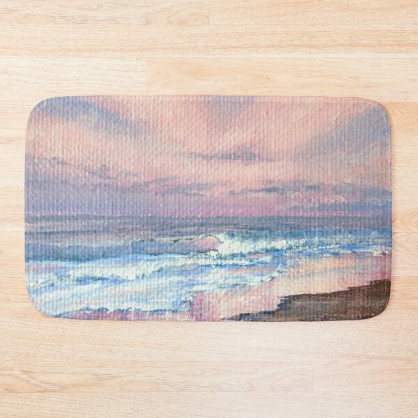 Item preview, Pink Sunrise at the Beach, acrylic painting pink and purple sky and waves designed and sold by Goldstarwork.