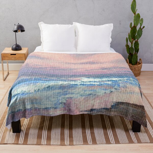 Item preview, Pink Sunrise at the Beach, acrylic painting pink and purple sky and waves designed and sold by Goldstarwork.