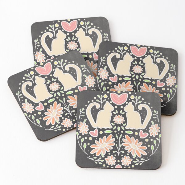 Item preview, Folk art cats / / hearts and flowers designed and sold by ShinyBallArt.