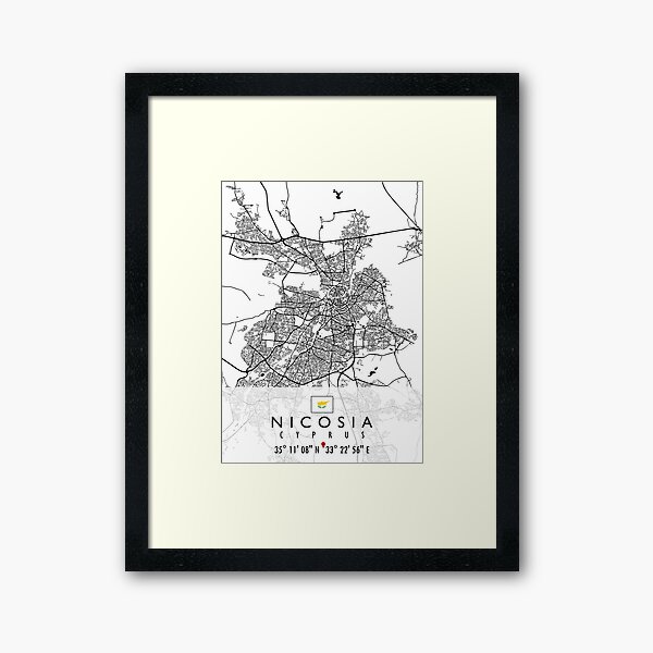 NICOSIA MAP CYPRUS Framed Art Print