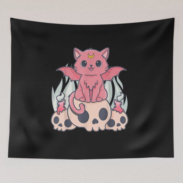 Item preview, Kawaii Pastel Goth Cute Creepy Demon Cat and Skull Anime Art T-Shirt designed and sold by tinhpham.
