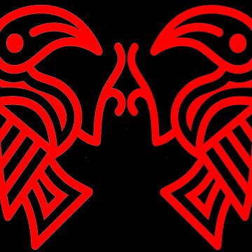 Artwork thumbnail, Germanic Ravens Black background Red Lines by Odinist