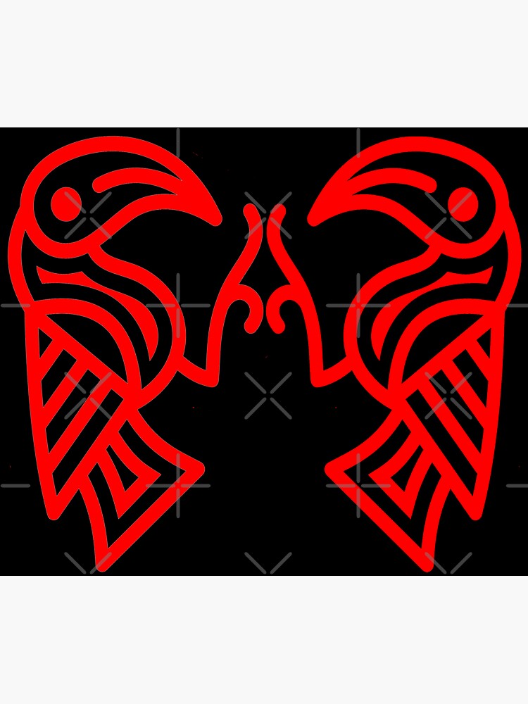 Thumbnail 3 of 3, Sticker, Germanic Ravens Black background Red Lines designed and sold by Odinist.