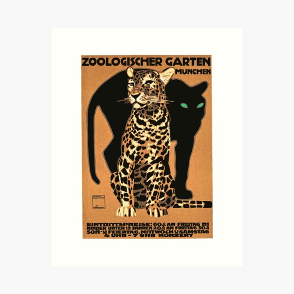 1912 GERMANY Munich Zoo Leopard And Panther Poster Art Print
