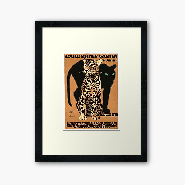 1912 GERMANY Munich Zoo Leopard And Panther Poster Framed Art Print