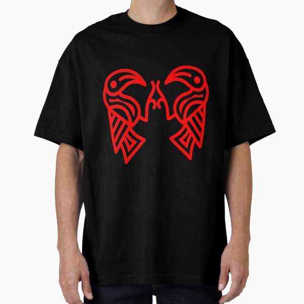 Germanic Ravens Black background Red Lines Oversized T-Shirt