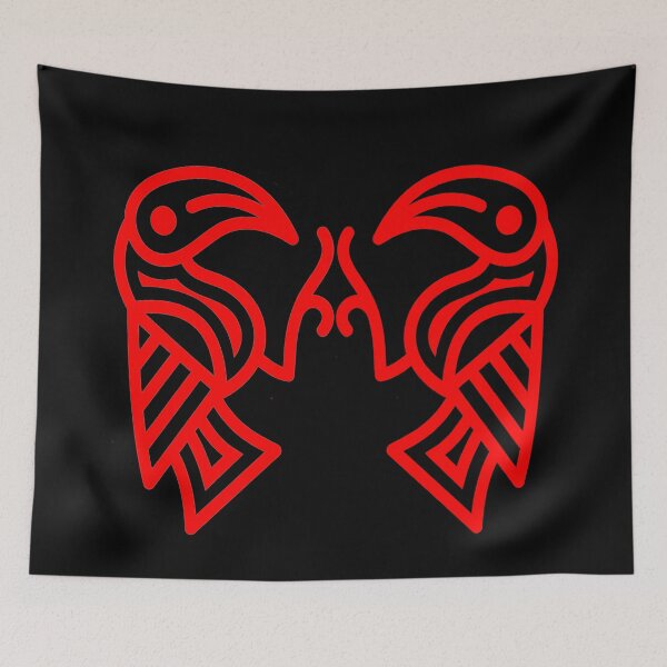 Item preview, Germanic Ravens Black background Red Lines designed and sold by Odinist.