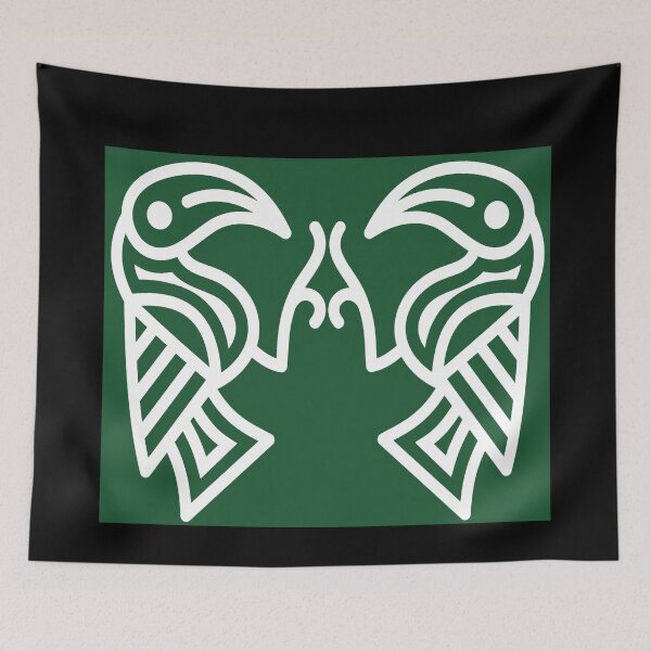 Item preview, Germanic Ravens Green background White Lines designed and sold by Odinist.