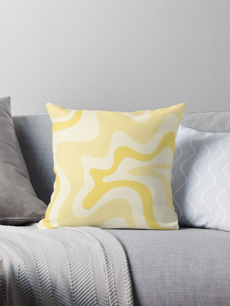 Retro Liquid Swirl Abstract Square in Soft Pale Pastel Yellow