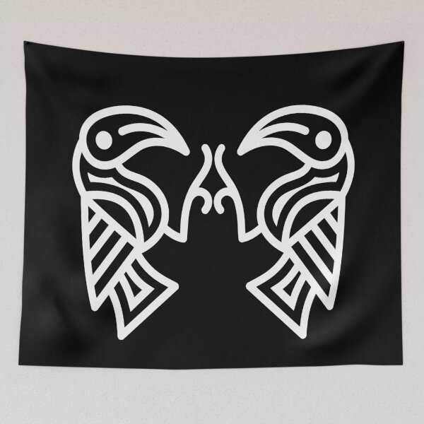 Item preview, Germanic Ravens Black background White Lines designed and sold by Odinist.