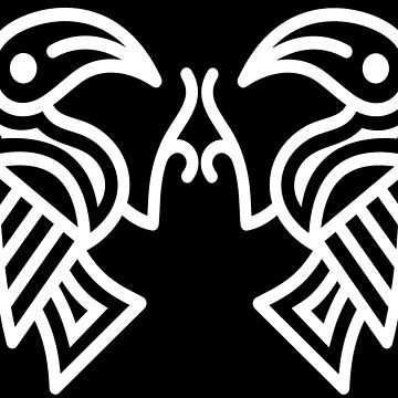 Artwork thumbnail, Germanic Ravens Black background White Lines by Odinist