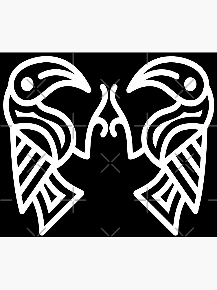 Thumbnail 3 of 3, Sticker, Germanic Ravens Black background White Lines designed and sold by Odinist.