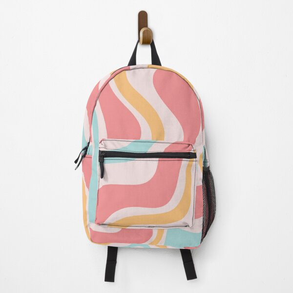 Retro Liquid Swirl Abstract Pattern Blush Pink Mustard Aqua Backpack