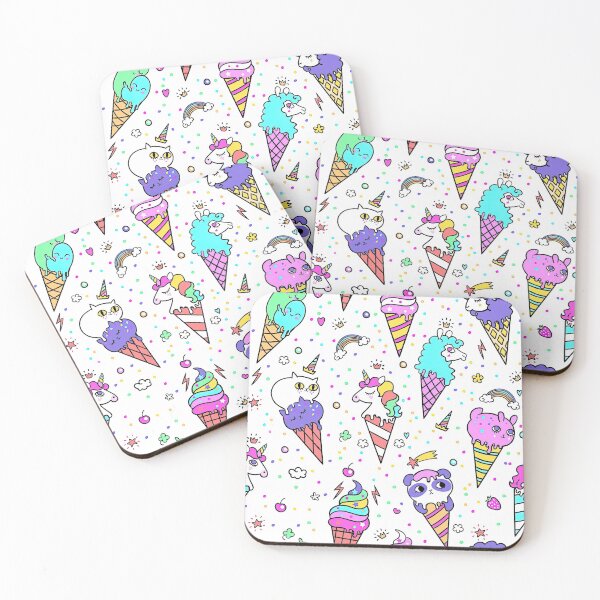 Item preview, Ice cream with cute animal faces seamless pattern on White background, Ice Cream Pattern designed and sold by graphic-genie.