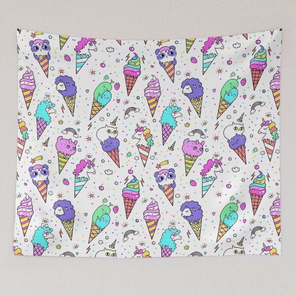 Item preview, Ice cream with cute animal faces seamless pattern on White background, Ice Cream Pattern designed and sold by graphic-genie.