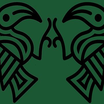 Artwork thumbnail, Germanic Ravens Green background Black Lines by Odinist