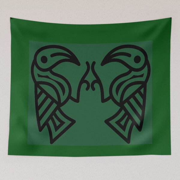 Item preview, Germanic Ravens Green background Black Lines designed and sold by Odinist.