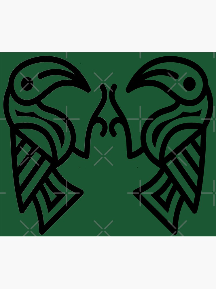 Thumbnail 3 of 3, Sticker, Germanic Ravens Green background Black Lines designed and sold by Odinist.