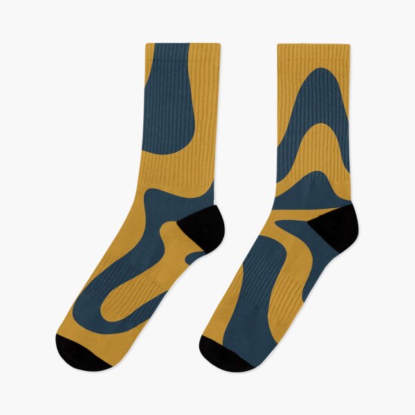 Item preview, Retro Liquid Swirl Abstract Pattern Square in Dark Mustard and Navy Blue designed and sold by kierkegaard.