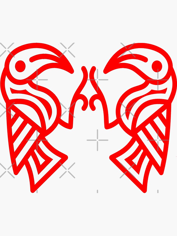Thumbnail 3 of 3, Sticker, Germanic Ravens Red Lines designed and sold by Odinist.
