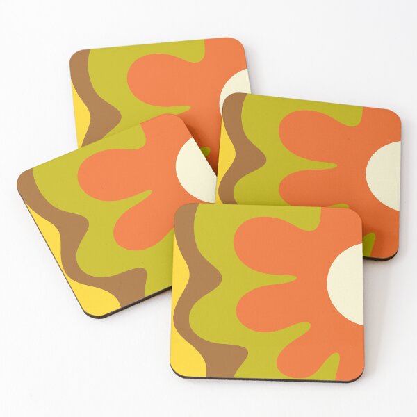Item preview, Happy Flower 70s Retro Vibe Orange Avocado Brown and Mustard designed and sold by kierkegaard.