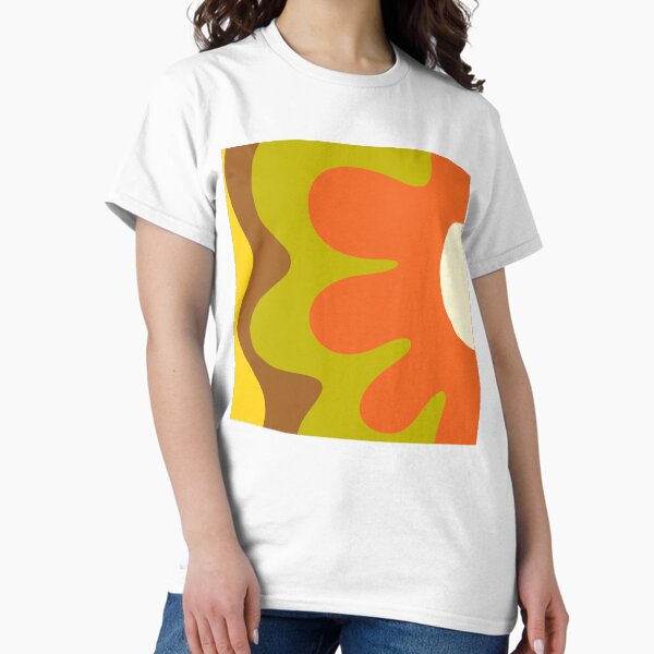 Vista previa del artículo con la obra «Happy Flower 70s Retro Vibe Naranja Aguacate Marrón y Mostaza», diseñado y vendido por kierkegaard.