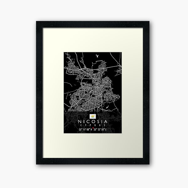 NICOSIA MAP CYPRUS Framed Art Print