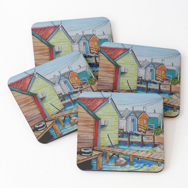 Item preview, Cornelian Bay boathouses Hobart Tasmania designed and sold by SueHolmArt.
