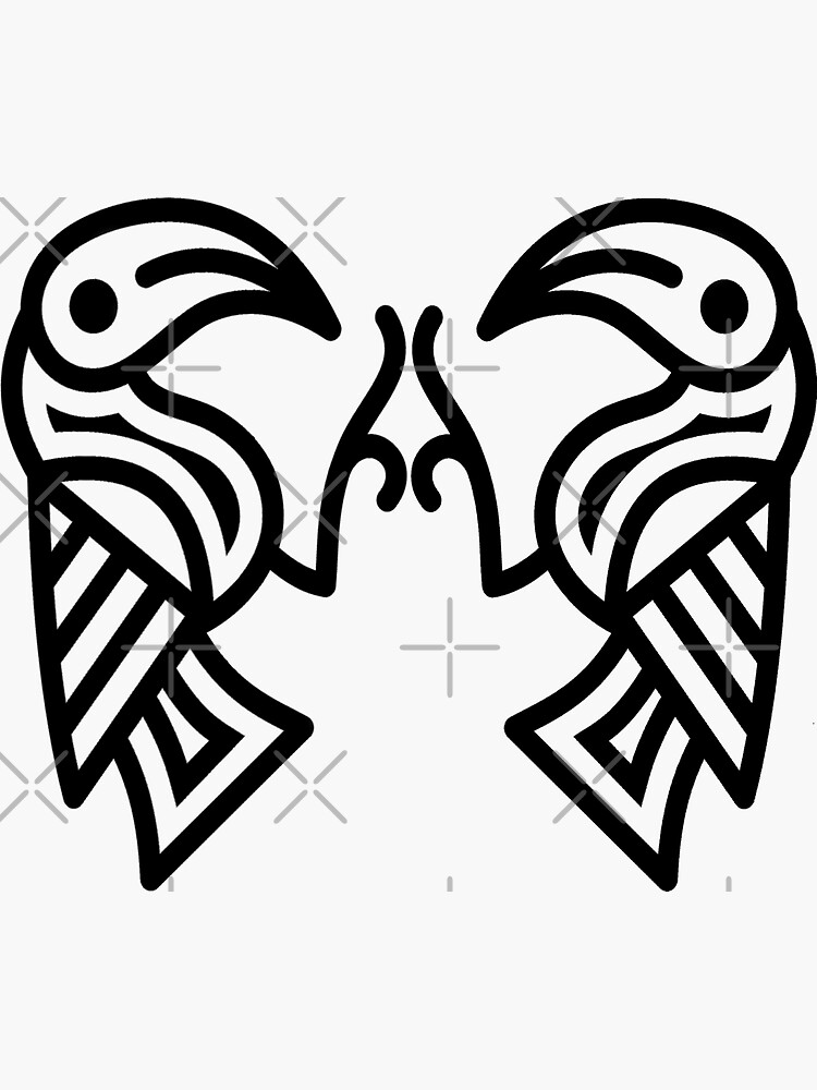 Thumbnail 3 of 3, Sticker, Germanic Ravens Black Lines designed and sold by Odinist.