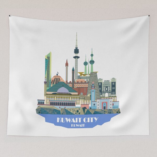 Item preview, Kuwait City, Kuwait, Travel Poster, City Print, Mosque Drawing, Tower Sketch, Palace Art, Museum Outline, Cultural Study, Bank Illustration designed and sold by Gazetteone.