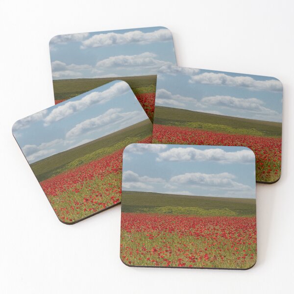 Item preview, A field of red poppies with clouds in the sky designed and sold by kathleenjean.