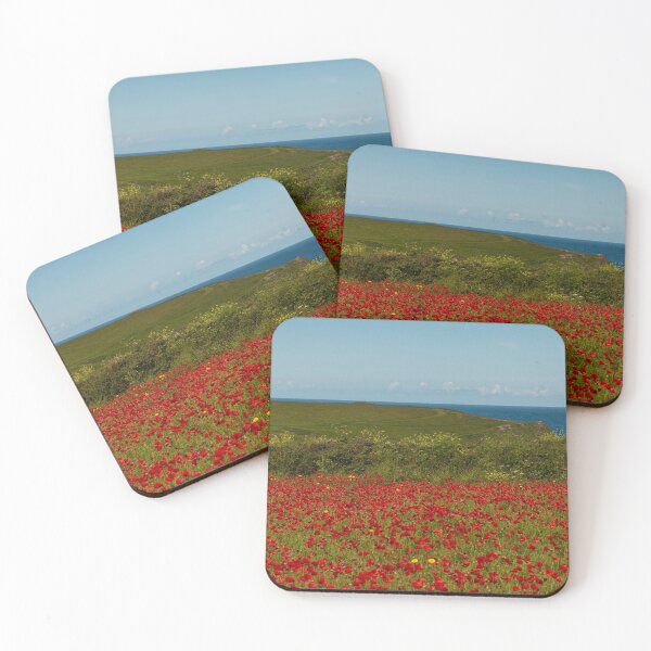 Item preview, A field of red poppies with the ocean designed and sold by kathleenjean.