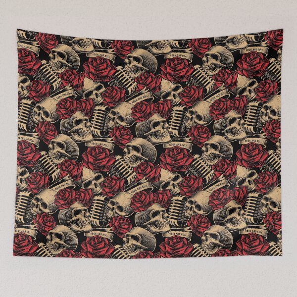 Item preview, Old School Traditional Tattoo Skulls and Roses All Over Pattern designed and sold by TammiPrez.