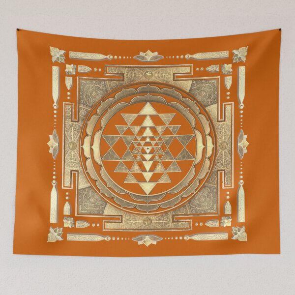 Item preview, GOLDEN SRI YANTRA (temple orange background) designed and sold by DigitalZealot.