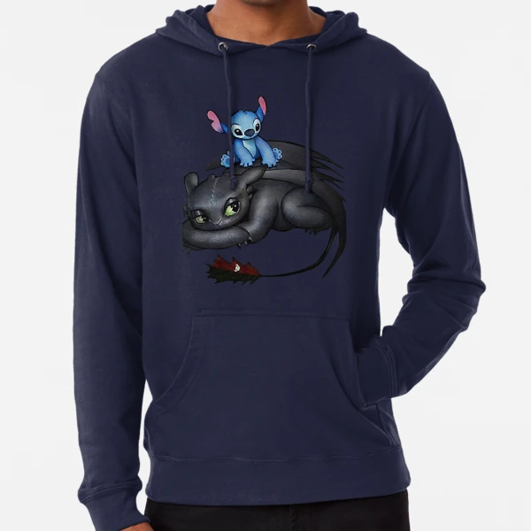 Stitch Sitting On Toothless Funny  Lightweight Hoodie for Sale by