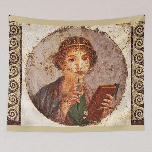 Item preview, SAPPHO POMPEII FRESCO Antique Roman Wall Painting designed and sold by BulganLumini.
