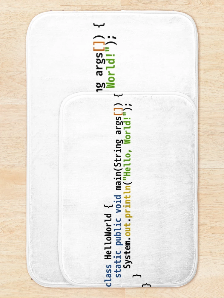 Thumbnail 5 of 6, Bath Mat, Hello World Java Code - Light Syntax Scheme Coder Design designed and sold by geeksta.