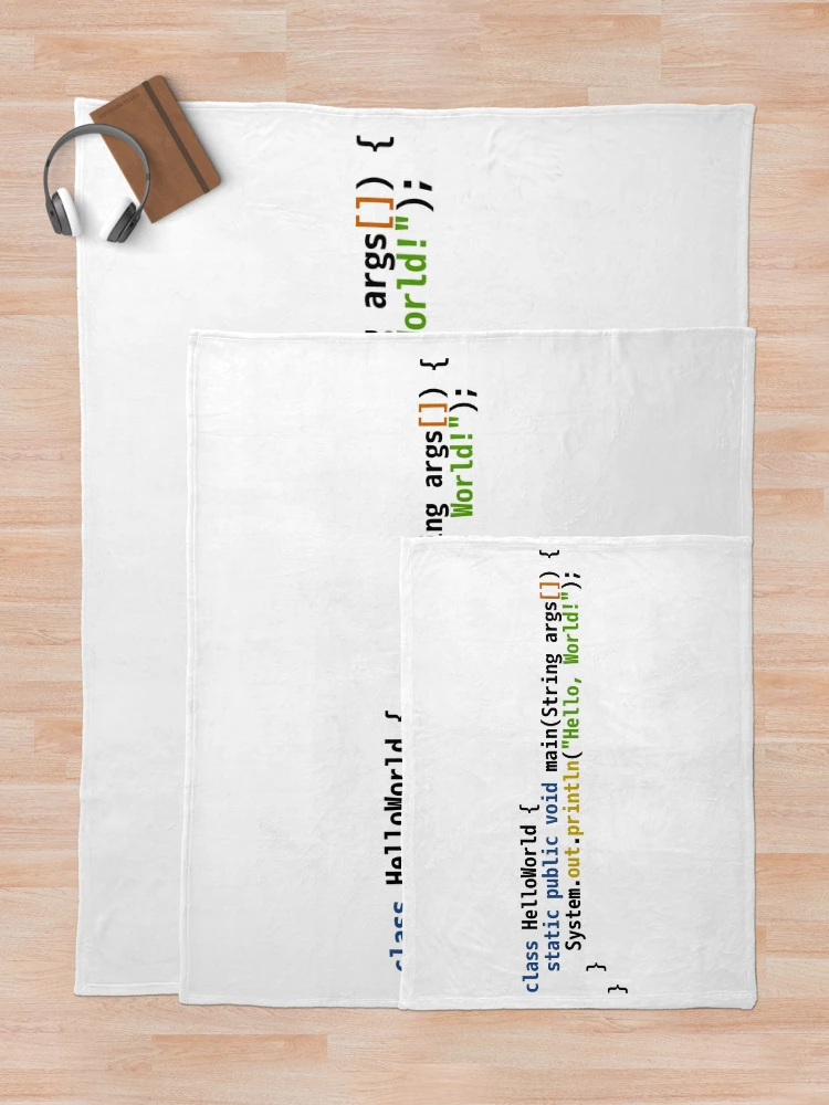 Thumbnail 5 of 6, Throw Blanket, Hello World Java Code - Light Syntax Scheme Coder Design designed and sold by geeksta.