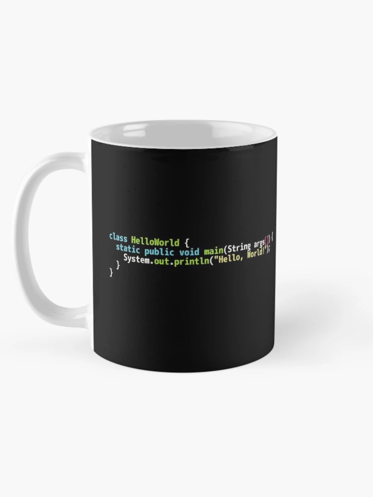 Thumbnail 5 of 6, Coffee Mug, Hello World Java Code - Dark Syntax Scheme Coder Design designed and sold by geeksta.