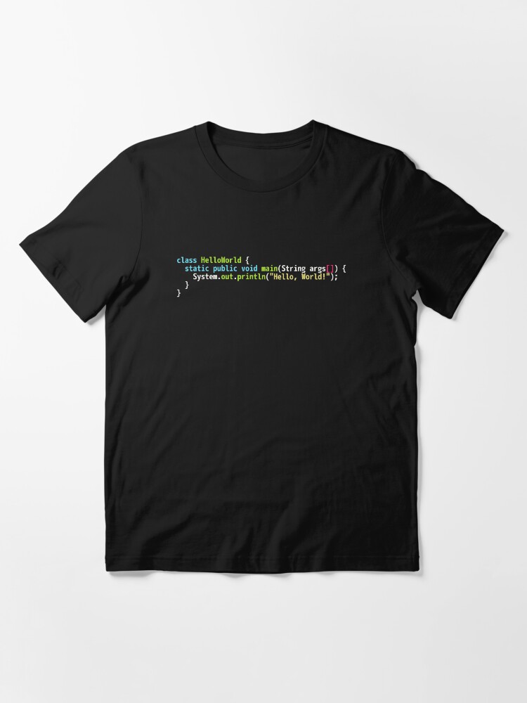 Alternate view of Hello World Java Code - Dark Syntax Scheme Coder Design Essential T-Shirt
