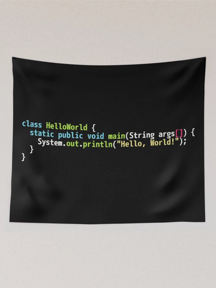 Thumbnail 2 of 3, Tapestry, Hello World Java Code - Dark Syntax Scheme Coder Design designed and sold by geeksta.