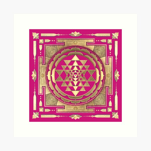Item preview, GOLDEN SRI YANTRA (lotus pink background) designed and sold by DigitalZealot.